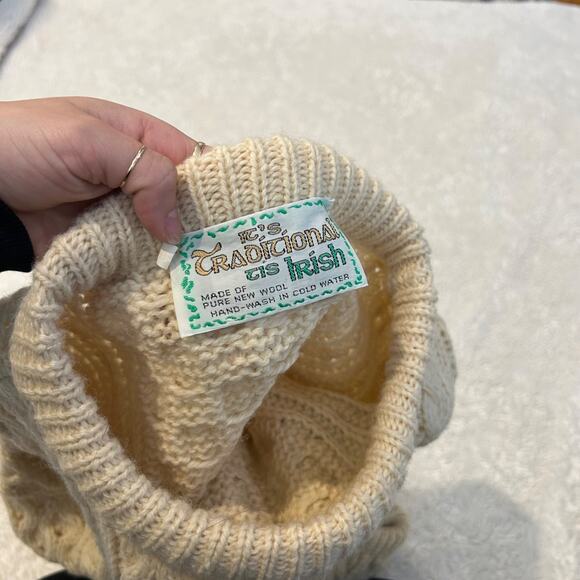 NWT Irish Traditional Hand Knit Cream Wool Cable Knit Sweater Fisherman Style XL - Picture 6 of 6